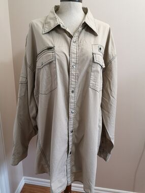 KOMAN Unisex Beige Oversized Cotton Utility Shirt Jacket 3X